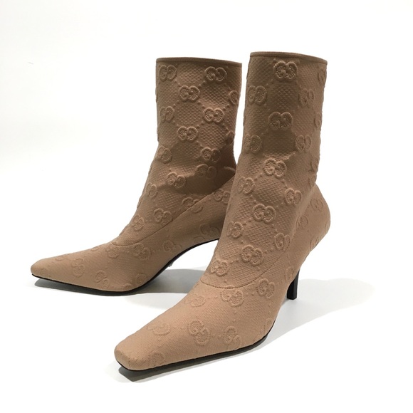 GUCCI GG KNIT ANKLE BOOT -HIGH HEEL -NUDE -WOMEN’S US 8.5 -NEW - Picture 6 of 11